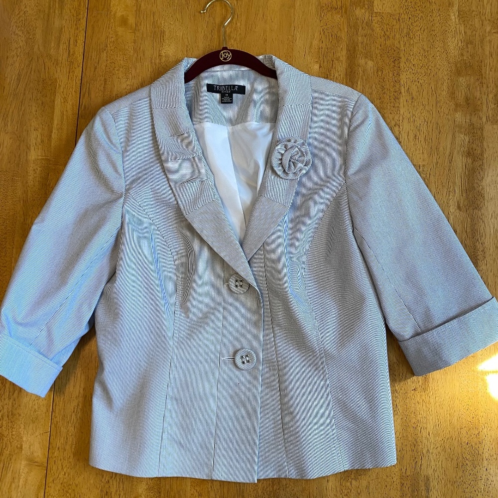 Tribella Tribal Blazer Pinstripe Jacket 3/4 Sleeve